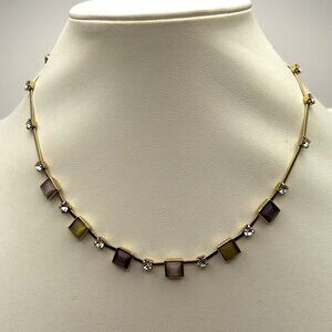 Vintage Marvella Square Glass Rhinestone Necklace with Original Tags